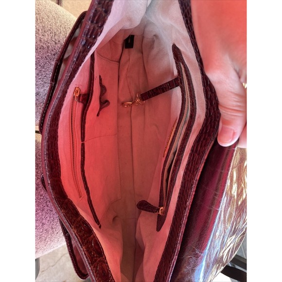 Brahmin Brown Croc Textured Leather Soulder Bag Purse - Picture 9 of 12